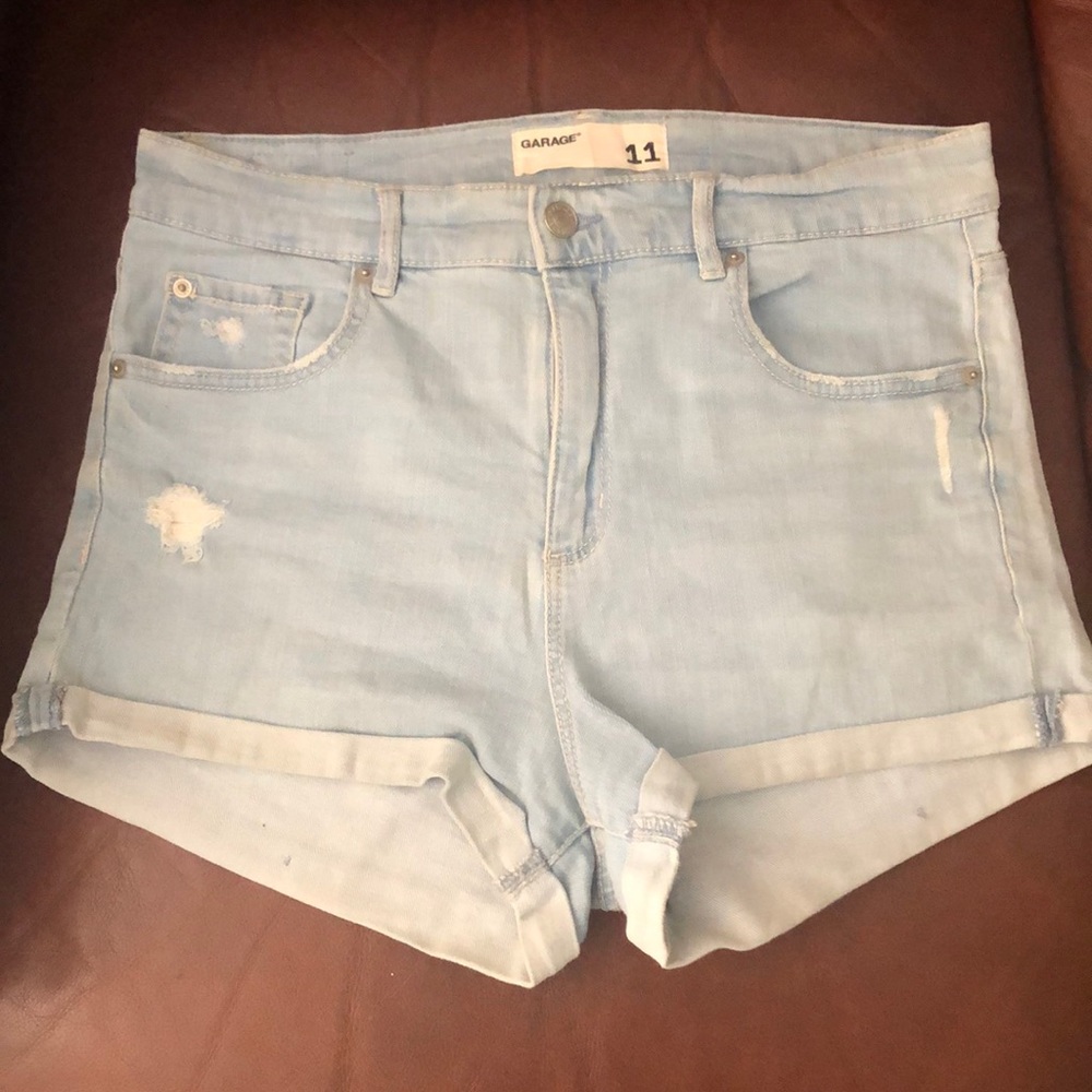 garage light wash high rise jean shorts